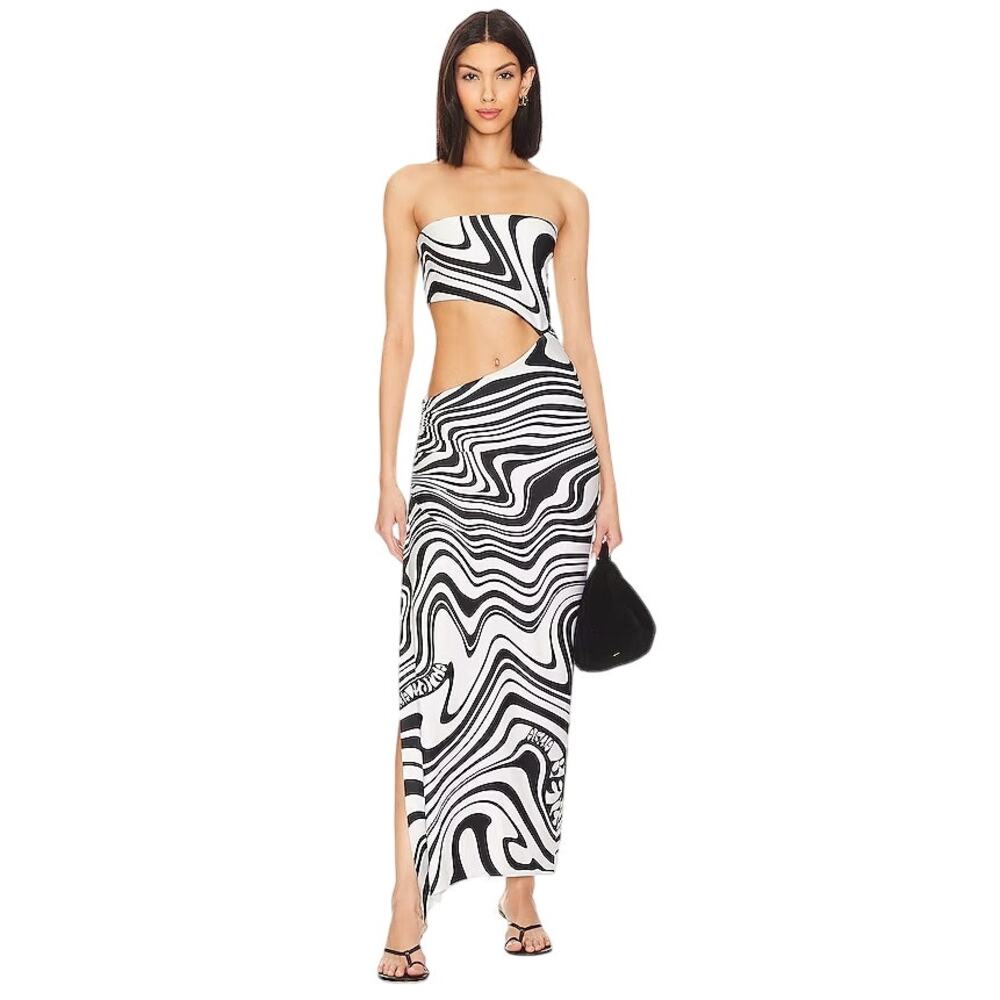 Agua Bendita X Revolve Gwen Maxi Dress Black Swirl, Beach Resort Pool, Large NWT
